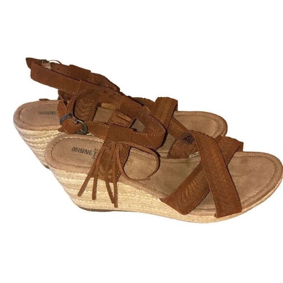 Minnetonka Women’s Haley Espadrille Wedge Strap Sandals Natural Brown Size 11M - Picture 4 of 8